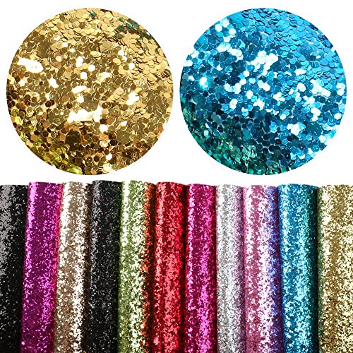 Glitter Sequins Fabric 11 pcs 8" x 13" (20cm x 34cm) Thick Canvas Back Craft DIY Craft Assorted Colours (11 Color)