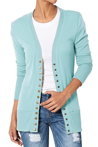 Book Cover TheMogan S~XL Classic Snap Button Front V-Neck Long Sleeve Knit Cardigan