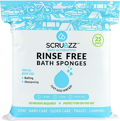 Book Cover Scrubzz Disposable No Rinse Bathing Wipes - 25 Pack - All-in-1 Single Use Shower Wipes, Simply Dampen, Lather, and Dry Without Shampoo or Rinsing