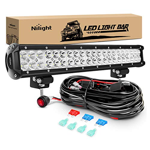 Book Cover Nilight - ZH006 LED Light Bar 20 Inch 126W Spot Flood Combo Led Off Road Lights with 16AWG Wiring Harness Kit-2 Lead, 2 Years Warranty