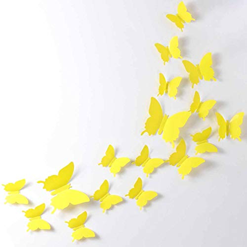24pcs 3D Butterfly Removable Mural Stickers Wall Stickers Decal for Home and Room Decoration (Yellow-24pcs)