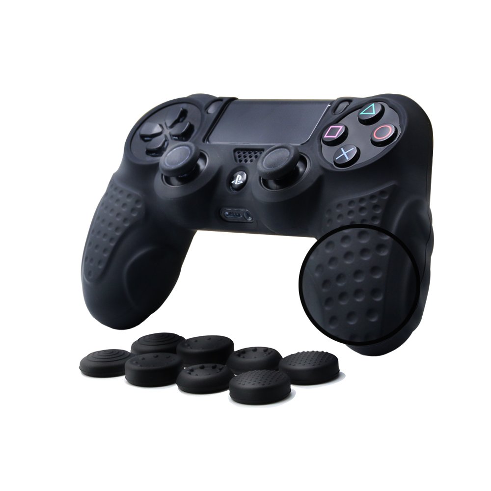 Book Cover CHINFAI PS4 Controller DualShock4 Skin Grip Anti-Slip Silicone Cover Protector Case for Sony PS4/PS4 Slim/PS4 Pro Controller with 8 Thumb Grips (Black)