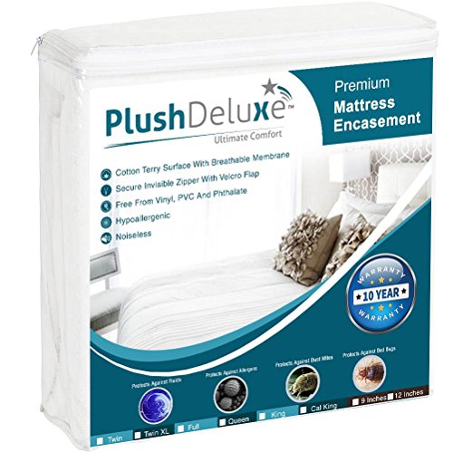 Book Cover PlushDeluxe Premium Zippered Mattress Encasement, Waterproof, Bed Bug & Dust Mite Proof 6-Sided Protector Cover, Hypoallergenic Cotton Terry Surface (Fits 9 -12 Inches H) Twin