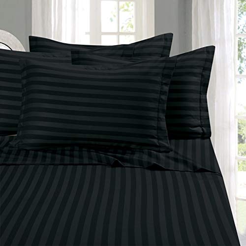 Book Cover Elegant Comfort Best, Softest, Coziest 6-Piece Sheet Sets! - 1500 Thread Count Egyptian Quality Luxurious Wrinkle Resistant 6-Piece Damask Stripe Bed Sheet Set, King Black