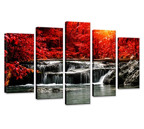 Book Cover Canvas Prints 5 Piece Wall Art Home Decoration Painting Printed on canvas Red Waterfall (Red)