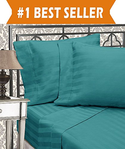 Book Cover Elegant Comfort Best, Softest, Coziest 6-Piece Sheet Sets! - 1500 Thread Count Egyptian Quality Luxurious Wrinkle Resistant 6-Piece Damask Stripe Bed Sheet Set, California King Turquoise