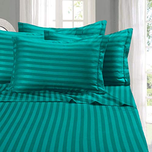 Book Cover Elegant Comfort Best, Softest, Coziest 6-Piece Sheet Sets! - 1500 Thread Count Egyptian Quality Luxurious Wrinkle Resistant 6-Piece Damask Stripe Bed Sheet Set, Queen Turquoise