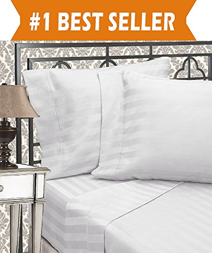 Book Cover Elegant Comfort Best, Softest, Coziest 6-Piece Sheet Sets! - 1500 Thread Count Egyptian Quality Luxurious Wrinkle Resistant 6-Piece Damask Stripe Bed Sheet Set, California King White
