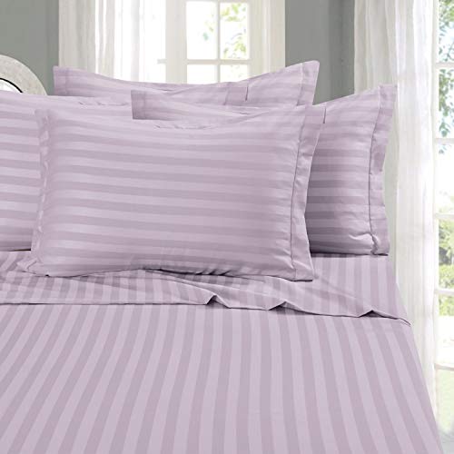 Book Cover Elegant Comfort Best, Softest, Coziest 6-Piece Sheet Sets! 1500 Thread Count Egyptian Quality Luxurious Wrinkle Resistant 6-Piece Damask Stripe Bed Sheet Set, King Lavender/Lilac
