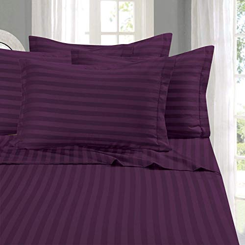 Book Cover Elegant Comfort Best, Softest, Coziest 6-Piece Sheet Sets! - 1500 Thread Count Egyptian Quality Luxurious Wrinkle Resistant 6-Piece Damask Stripe Bed Sheet Set, California King Eggplant/Purple