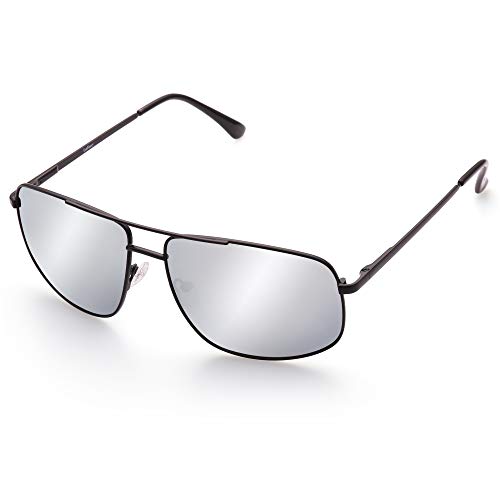 LotFancy Polarized Sunglasses Aviator Sunglasses for Men, Rectangular Metal Frame, Ultra Lightweight, 100% UV protection