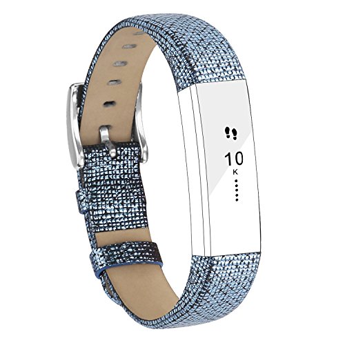 POY Replacement Bands Compatible for Fitbit Alta and Fitbit Alta HR, Genuine Leather Wristbands, Blue