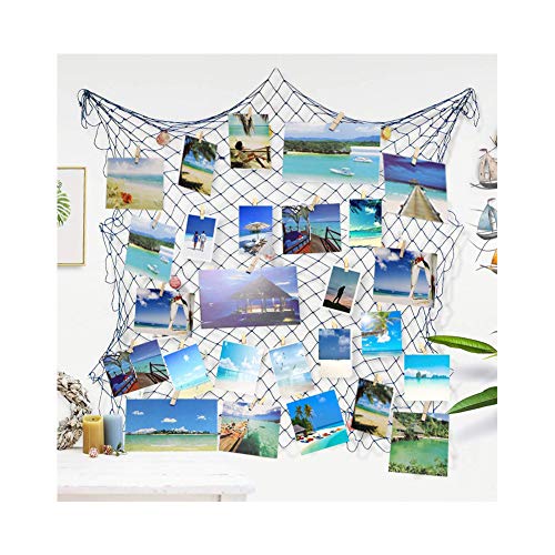 Book Cover Ecjiuyi Photo Hanging Display Frames, Mediterranean Decorative Nautical Fish Net with Sea Shells and Clips for Dorm Home Wall Birthday Ocean Theme Party Decorations