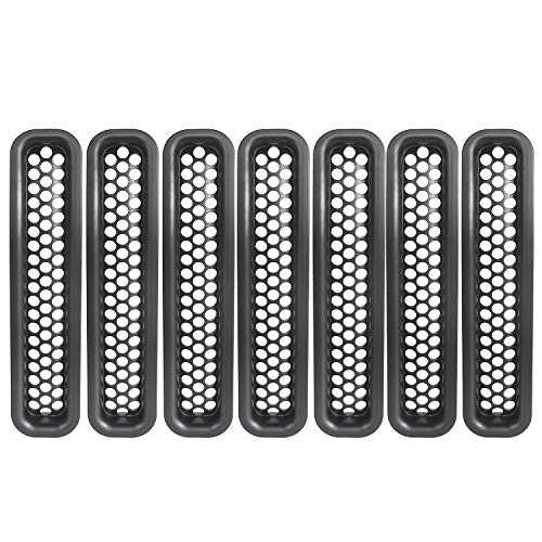 Hooke Road Wrangler Grill Mesh Inserts Front Grille Guard Cover Clip-in Matte Black for 1997-2006 Jeep Wrangler TJ & Unlimited (Pack of 7)