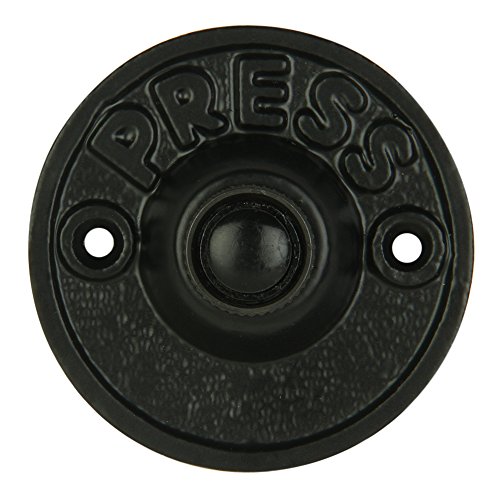 Wired Iron Circular Doorbell Chime Push Button in Black Powder Coat Finish Vintage Decorative Door Bell with Easy Installation, 2 5/8" diameter