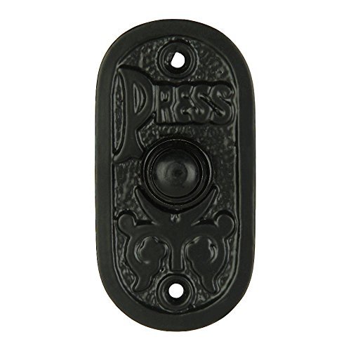 A29 Black Powder Coat Vintage Doorbell Button – 3 1/4" x 1 5/8" – Antique Style Cast Iron Construction with Recess Mount – Wired for Two-Wire Chimes, Rust Resistant, Weatherproof, DIY Mounting