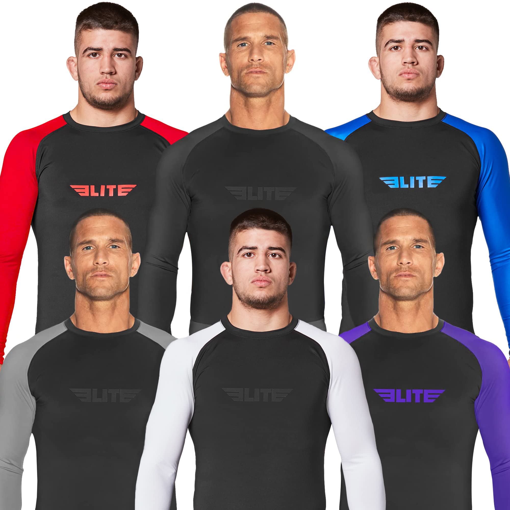 Elite Sports Jiu Jitsu BJJ Rash Guard Men’s Bjj No GI MMA Ranked Full Sleeve Compression Rash Guards Blue Medium