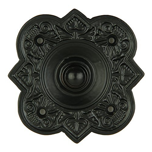 Wired Iron Doorbell Chime Push Button in Black Powder Coat Finish Vintage Decorative Door Bell with Easy Installation, 3 3/4" X 3 3/4"