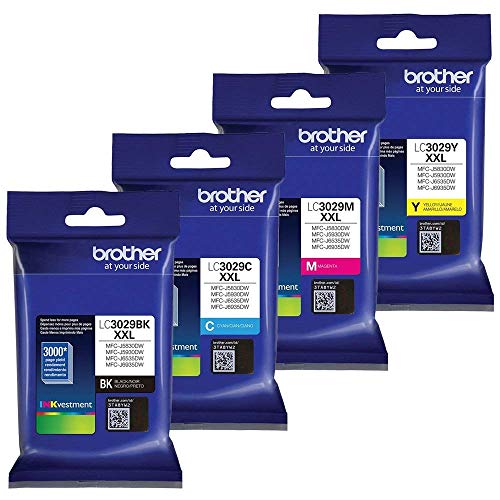Genuine Brother LC3029 (LC-3029) (BK/C/M/Y) Super High Yield Color Ink 4-Pack (Includes 1 each LC3029BK, LC3029C, LC3029M, LC3029Y)