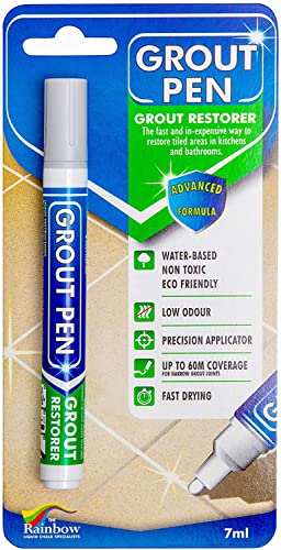 Grout Pen Light Grey Tile Paint Marker: Waterproof Grout Paint, Tile Grout Colorant and Sealer Pen - Light Grey, Narrow 5mm Tip (7mL)