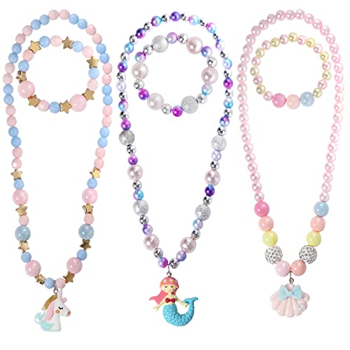 PinkSheep Kids Jewelry for Girls 3 Sets Toddler Kids Necklace Bracelet Purse for Girls Play Jewelry for Little Girls Kids Dress Up Costume Jewelry for Kids Girls Accessories