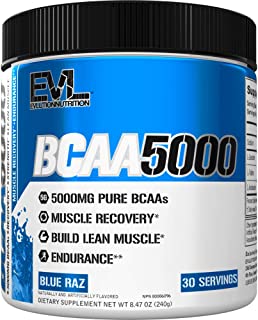Evlution Nutrition BCAA5000 Powder 5 Grams of Premium BCAAs (30 Servings, Blue Raz)