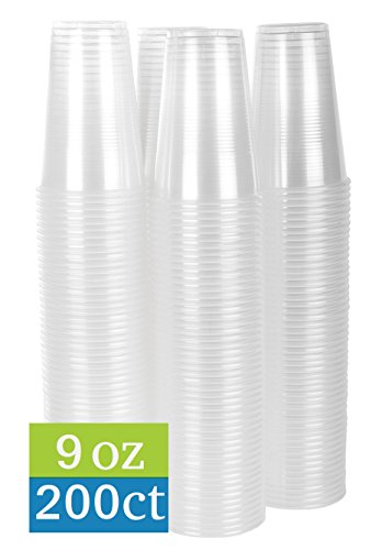 TashiBox 9 oz Clear Plastic Cups - Disposable Cold Drink Party Cups (200)