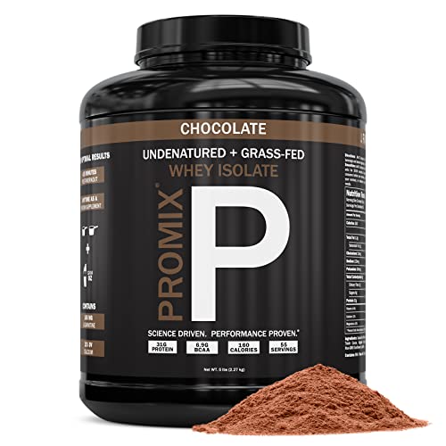 Book Cover Promix Whey Protein Isolate Powder, Chocolate - 5lb Bulk - Grass-Fed & 100% All Natural - Â­Post Workout Fitness & Nutrition Shakes, Smoothies, Baking & Cooking Recipes - Gluten-Free & Keto-Friendly