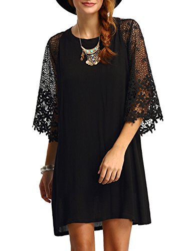 MakeMeChic Women's Casual Crewneck Half Sleeve Summer Chiffon Tunic Dress