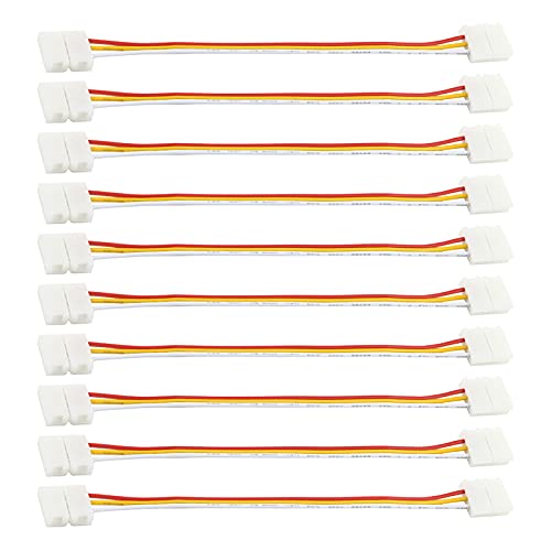 RGBZONE 10Pcs 3Pin LED Strip to Strip Jumper Connectors 10mm Wide with 15cm Extension Cable for WS2811 WS2812B SK6812 LED Strip Lights(Yellow, Indoor, 10mm)