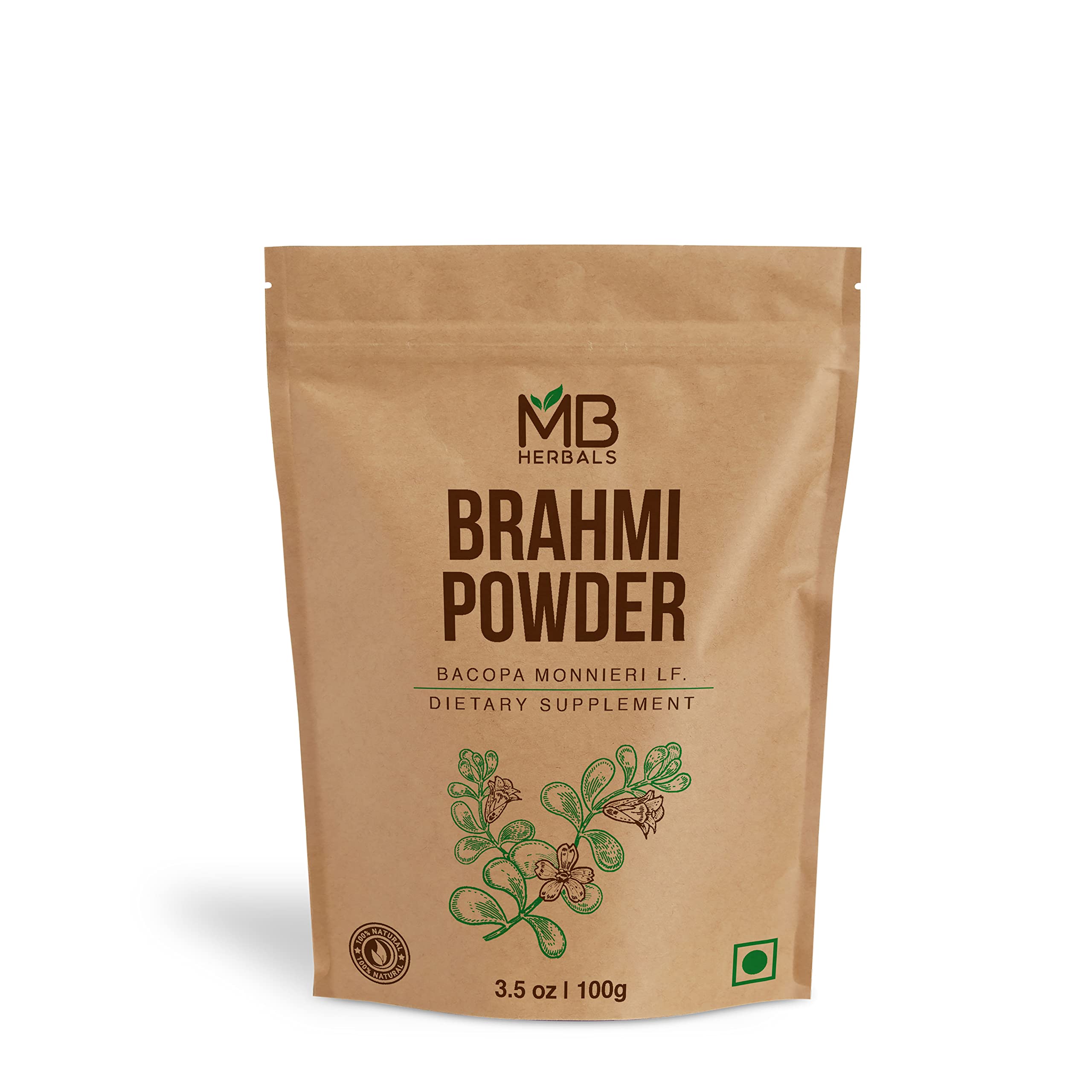 MB Herbals Pure Brahmi Powder 100g | 3.5 oz | 100% Pure Bacopa monnieri Powder | Promotes Hair Growth