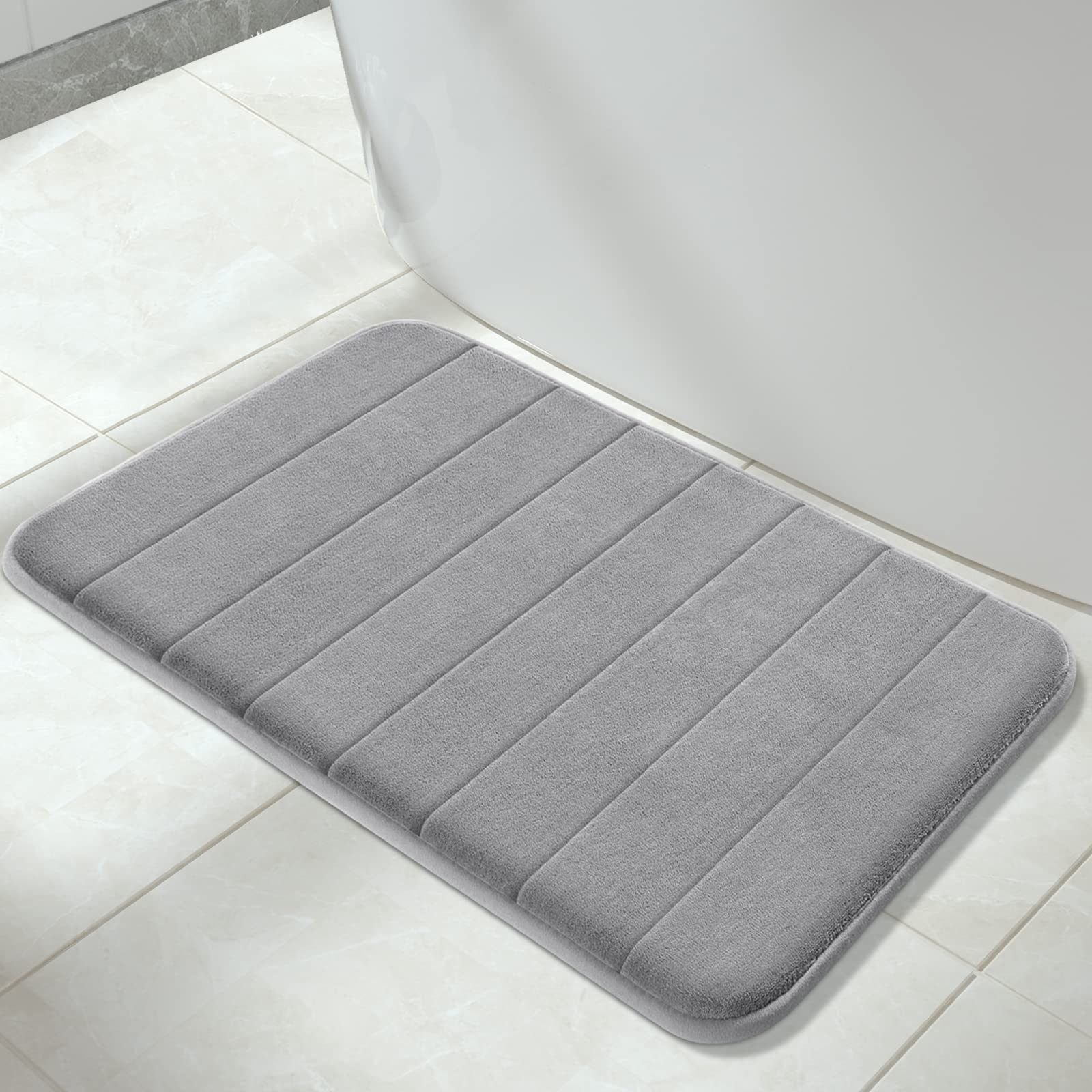 Book Cover Yimobra Memory Foam Bath Mat Large Size 31.5 by 19.8 Inches, Soft and Comfortable, Super Water Absorption, Non-Slip, Thick, Machine Wash, Easier to Dry for Bathroom Floor Rug, Grey Grey 31.5