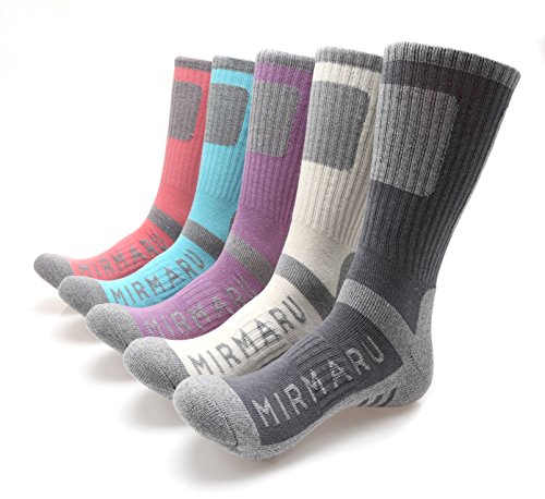 MIRMARU M212 Women's 5 Pairs Multi Performance Outdoor Sports Hiking Trekking Crew Socks (Charcoal,Cream,Lavender,Aruba,Blush)