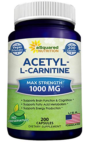 Book Cover Acetyl L-Carnitine 1000mg Max Strength - 200 Veggie Capsules - High Dosage Acetyl L Carnitine HCL (ALCAR) Supplement Pills to Support Pure Energy, Brain Function & Fatty Acid