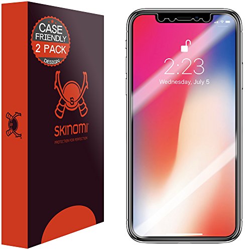 Skinomi Screen Protector Compatible with Apple iPhone X (2-Pack)(Case Compatible) Clear TechSkin TPU Anti-Bubble HD Film