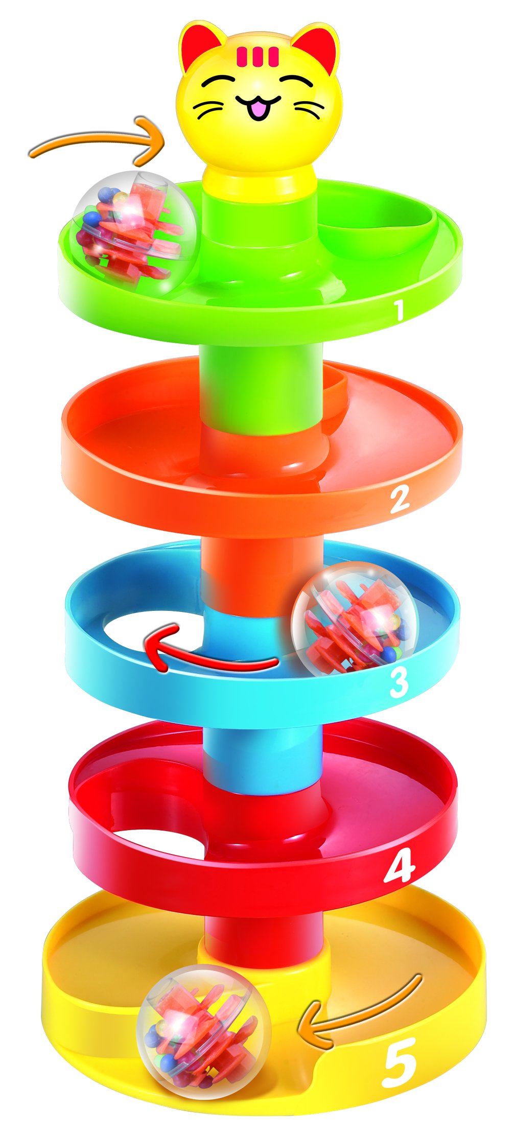 Book Cover 5 Layer Ball Drop and Roll Swirling Tower for Baby and Toddler Development Educational Toys | Stack, Drop and Go Ball Ramp Toy Set Includes 3 Spinning Acrylic Activity Balls with Colorful Beads 5 Layer - Ball Drop