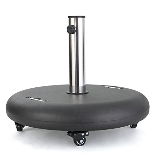 Christopher Knight Home Hayward 88lb Round Umbrella Base with Wheels and Stainless Steel Pole Handle, Black
