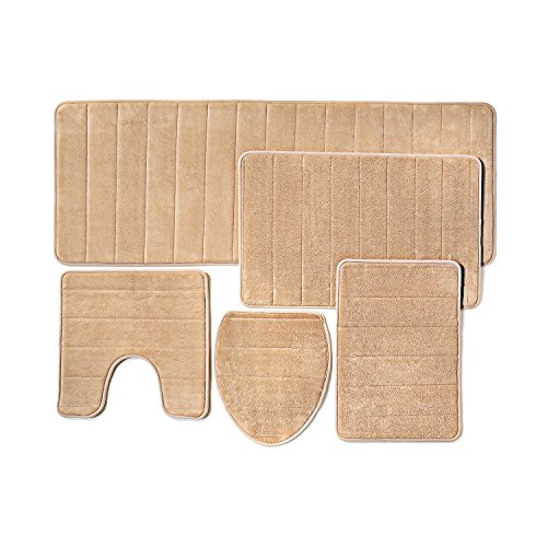 Over the Floor Bathroom Rug Mat, 5-Piece Set Memory Foam, Extra Soft Non-Slip Back (Brown)