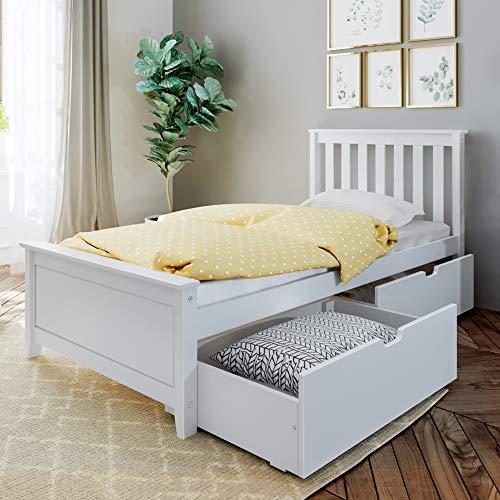 Max & Lily Solid Wood Twin-Size Bed with Under Bed Storage Drawers, White