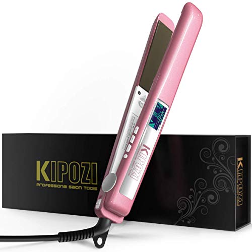 KIPOZI Flat Iron 1 Inch Titanium Plates Professional Hair Straightener with Adjustable Temperature Suitable for All Hair Types Makes Hair Shiny and Silky Heats Up Fast Dual Voltage Rose Pink