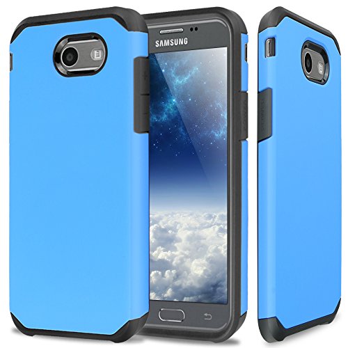 Book Cover TJS Phone Case for Samsung Galaxy J7 Sky Pro, J7 Perx, J7 V, Dual Layer Hybrid Shockproof Impact Drop Protection Cover (Blue)