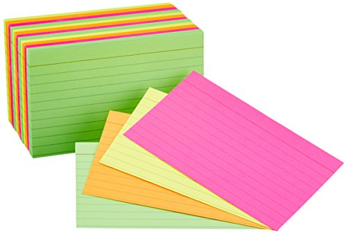 Book Cover AmazonBasics Ruled Index Flash Cards, Assorted Neon Colored, 3x5 Inch, 300-Count