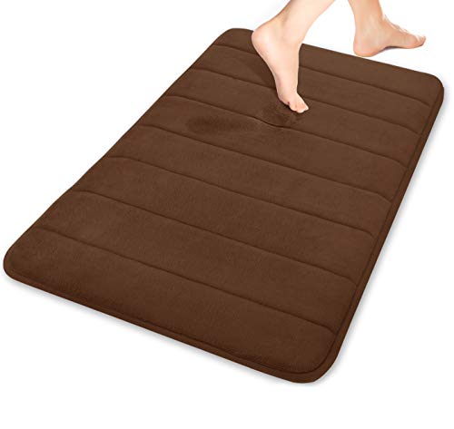 Yimobra Memory Foam Bath Mat Large Size 31.5 by 19.8 Inches, Comfortable, Soft, Super Water Absorption, Machine Wash, Non-Slip, Thick, Easier to Dry for Bathroom Floor Rug, Brown