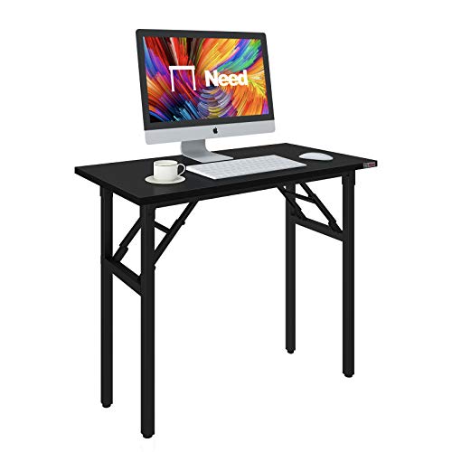 Need Folding Desk - 31 1/2" Length No Assembly Foldable Small Computer Table,Sturdy and Heavy Duty Writing Desk for Small Spaces and -Damage Free Deliver(Black Walnut) AC5CB8040