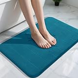 Yimobra Memory Foam Bath Mat Large Size, 51 x 81 cm, Soft and Comfortable, Super Water Absorption, Non-Slip, Thick, Machine Wash, Easier to Dry for Bathroom Floor Rug , Peacock Blue