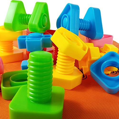 Rainbow TOYFROG Jumbo Nuts and Bolts Toddler Toys - 40 Busy Bolts with Storage Tote & Book - Toddler & Baby Occupational Therapy Toys - Develop Fine Motor Skills Through Play