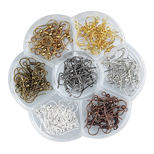 Ear Wires, Heirtronic 140 Pieces Steel Fish Earring Hooks with Transparent Storage Box, 7 Colors