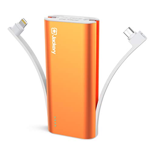 iPhone Battery Charger with Built-in Lightning Cable - Jackery Bolt 6000 mAh Portable Charger, [Apple MFi Certified] External Battery Pack Compact Power Bank, Twice as Fast as Original iPhone Charger