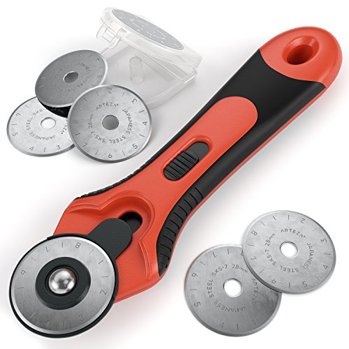 ARTEZA Quilting Rotary Cutter Set, 6 Replacement Blades with Fabric Cutter Wheel, 28 mm, Craft Supplies for Cutting Fabric, Paper, Vinyl, and Leather