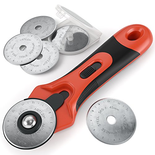 Arteza 45 mm Quilting Rotary Cutter & 6 Replacement Blades (Set of 6)